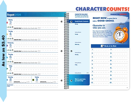 2026-2027 CHARACTER COUNTS! Primary weekly datebook spread