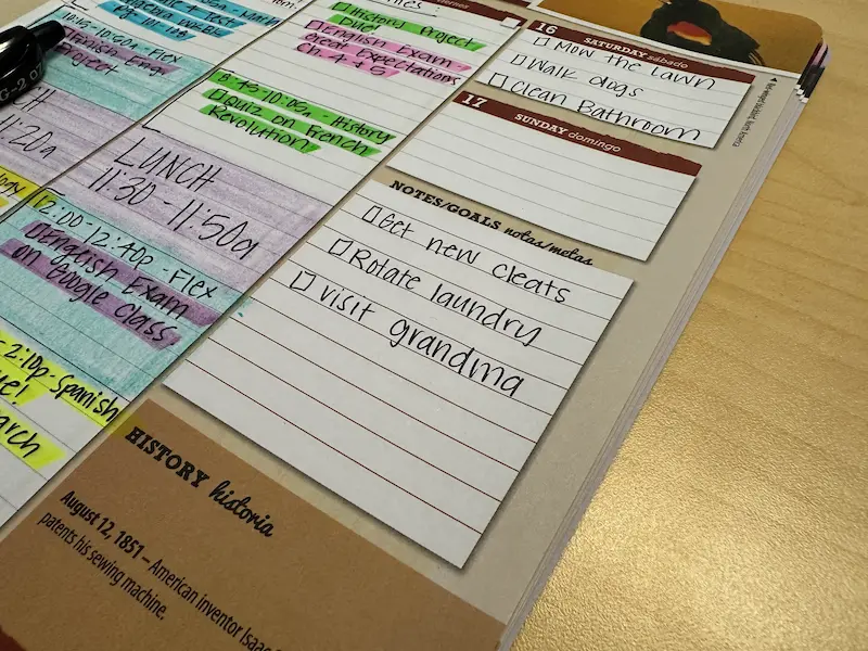 Chore and reminder tracking in a student planner. 