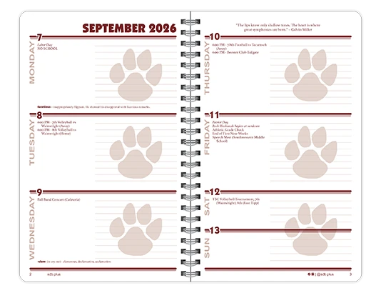2026-2027 Pinnacle datebook weekly spread