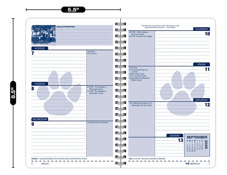 2026-2027 Academy datebook weekly spread
