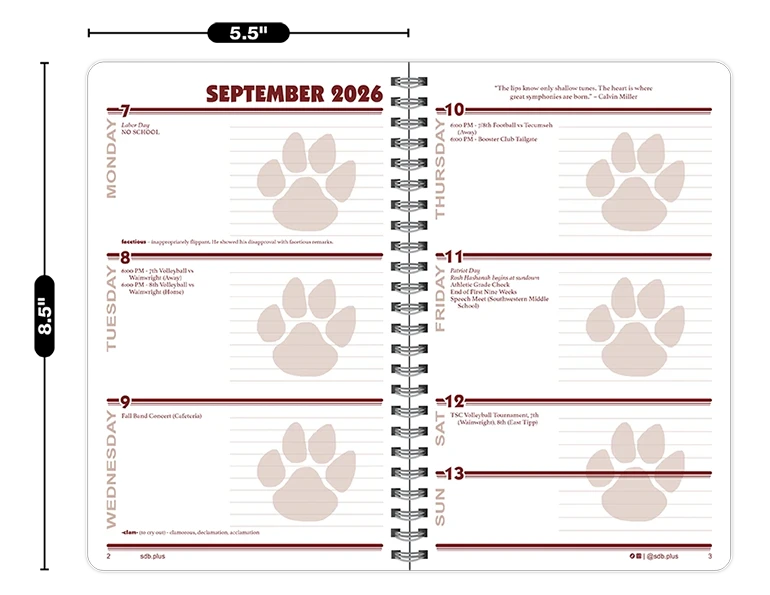 2026-2027 Pinnacle datebook weekly spread