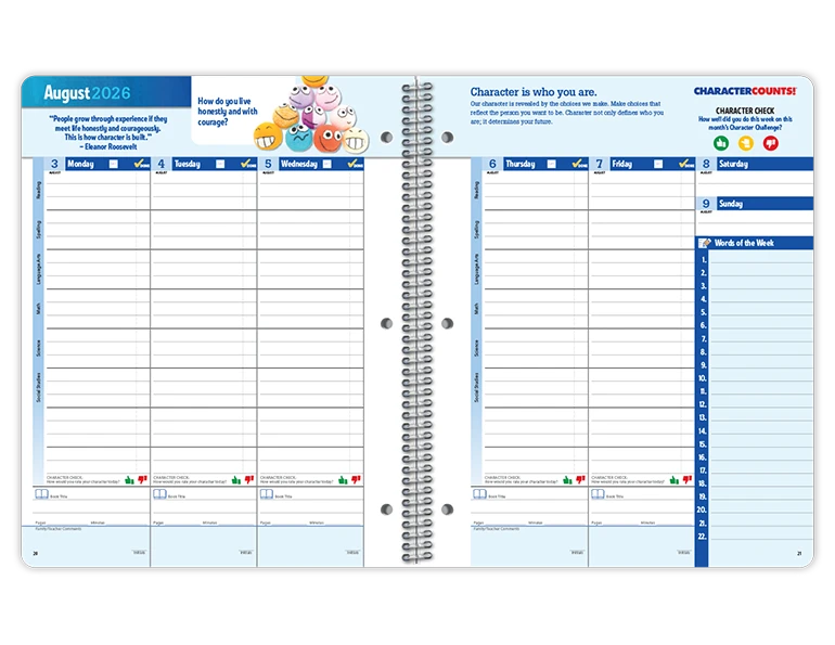 2026-2027 CHARACTER COUNTS!® Elementary datebook weekly spread