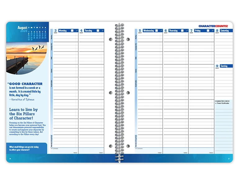 2026-2027 CHARACTER COUNTS!® Middle/High datebook weekly spread