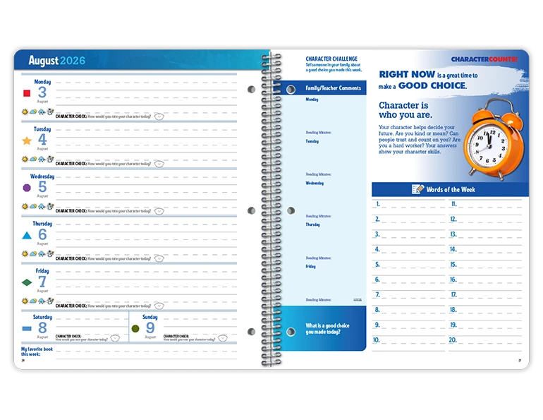 2026-2027 CHARACTER COUNTS!® Primary datebook weekly spread