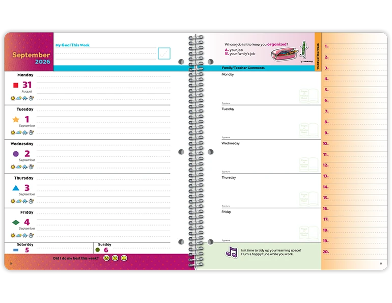 2026-2027 Esteem Primary Block datebook weekly spread
