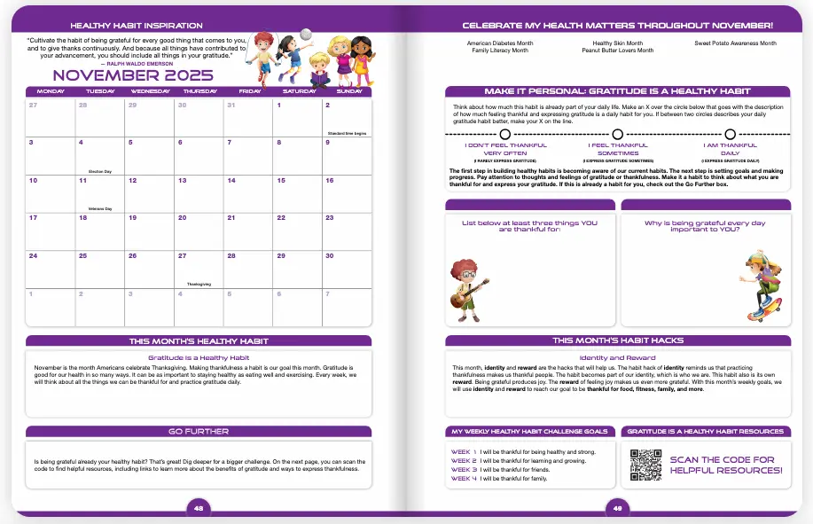 The November 2025 spread of the My Healthy Year book.